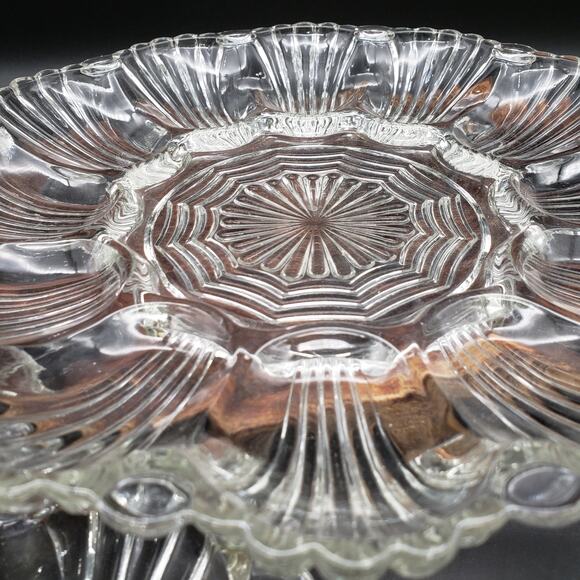 Anchor Hocking Wave Fan Clear Glass Egg Tray & Matching Relish Tray Set 9.5" - Picture 4 of 8